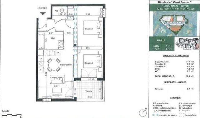 Appartement F3 à vendre - 3 pièces - 52.74 m2 - ST VINCENT DE TYROSSE - 40 - AQUITAINE - Century 21 Berritzea